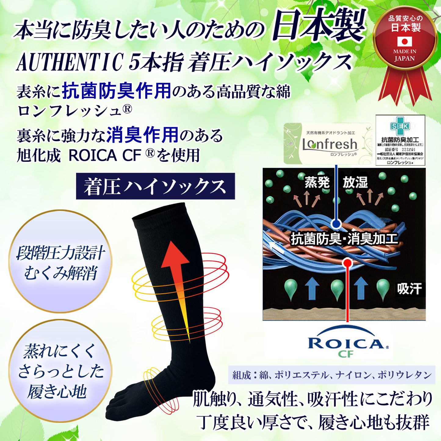 父の日15％OFFセール【 極 】5本指ソックス 着圧ハイソックス メンズ 25-27㎝ 1足 黒 LINE