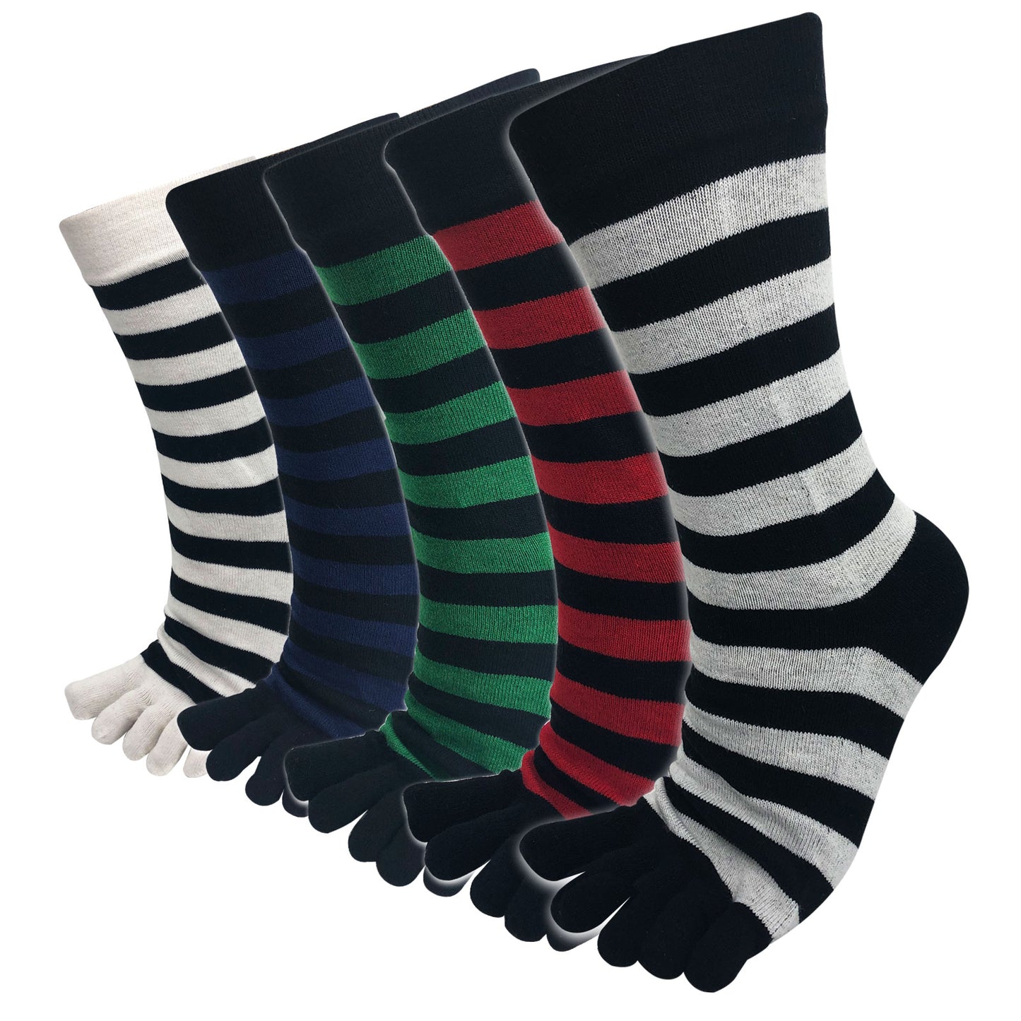 新生活応援セール！15％OFF【極】5本指ソックス  クルー丈 メンズ まほろば綿® 含有  25-27cm  5足 マルチカラー ボーダー