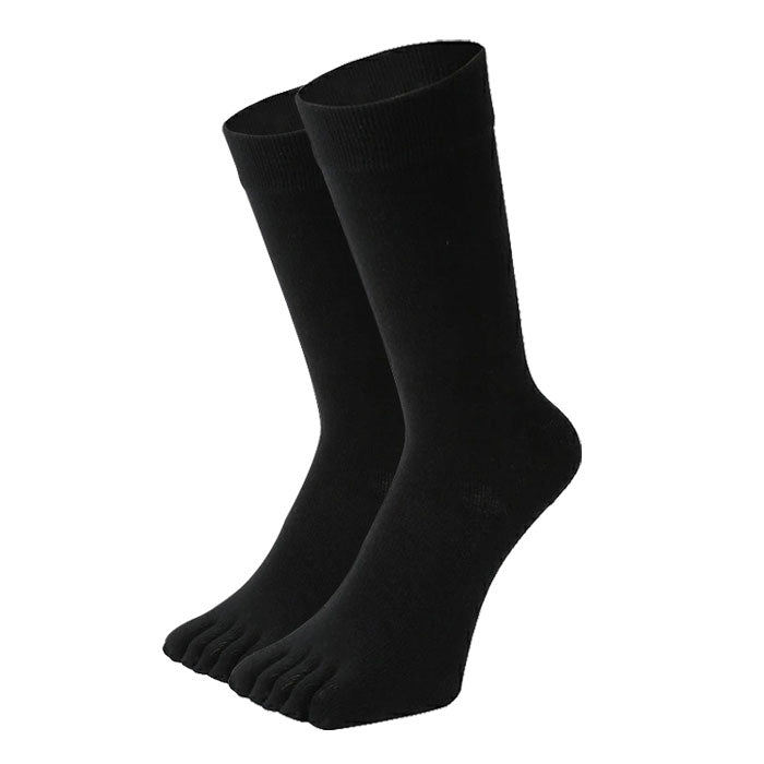 【 20時間履いても臭くならない】 5本指 クルー丈 メンズ 25-28cm 1足 左左セット 黒