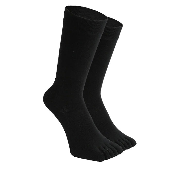 【 20時間履いても臭くならない】 5本指 クルー丈 メンズ 25-28cm 1足 右右セット 黒