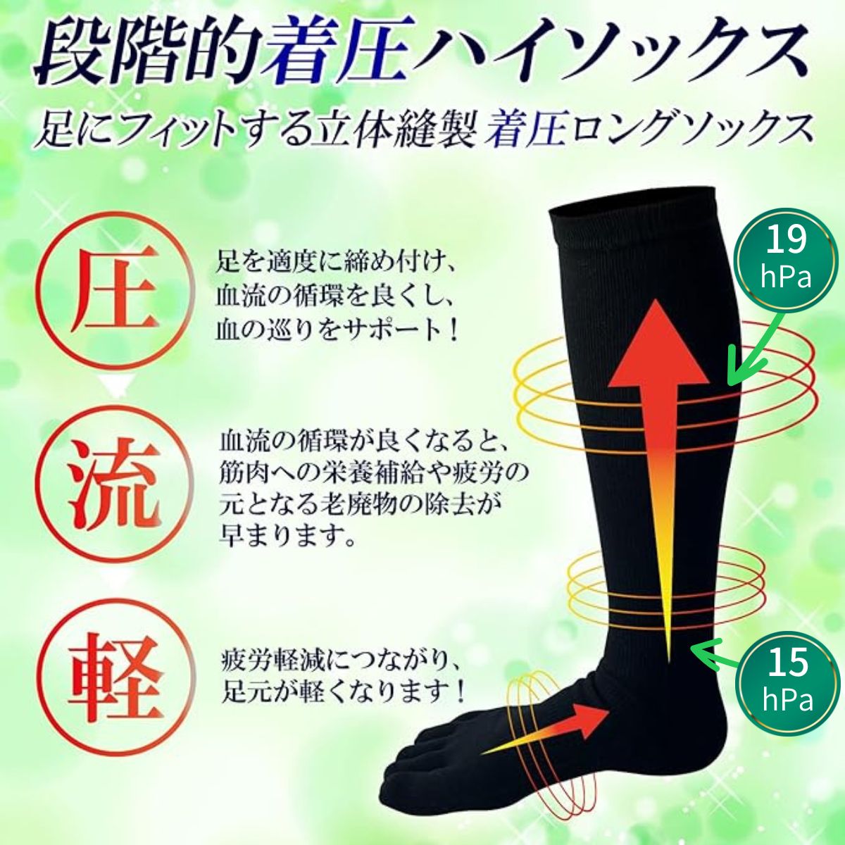 父の日15％OFFセール【 極 】5本指ソックス 着圧ハイソックス メンズ 25-27㎝ 1足 黒 LINE