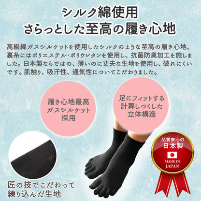 新生活応援セール！15％OFF【社長の靴下®】5本指  短スニーカー丈  レディース 3足セット ガスシルケット 黒 灰 ベージュ ピンク 紫 母の日 プレゼント