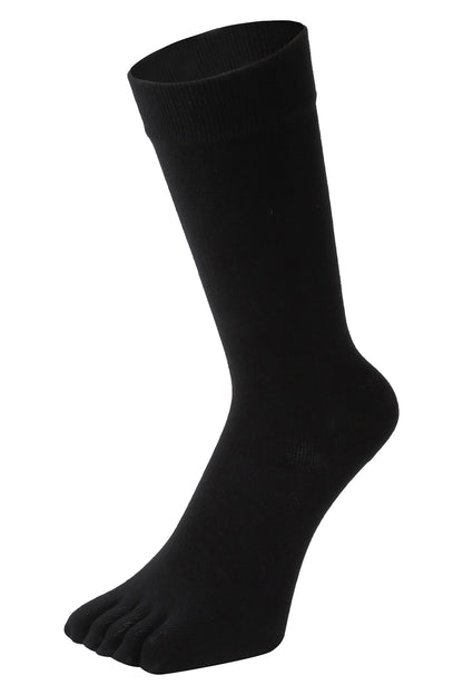 新生活応援セール！15％OFF【 極 】麻リネンプラス 5本指ソックス クルー丈 メンズ 25-27/27-29cm 1足/5足/10足セット 黒