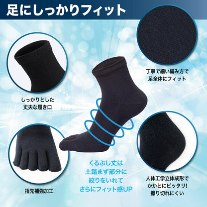 新生活応援セール！15％OFF【 20時間履いても臭くならない】５本指 くるぶし丈 メンズ 25-28㎝ 1足/5足/10足セット 黒 灰