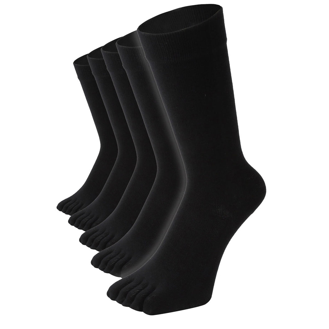 【極】滑り止め付き 5本指ソックス クルー丈 メンズ 25-28/27-29cm 1足/5足/10足セット 黒  厚み増 ロイカ＆ロンフレッシュ