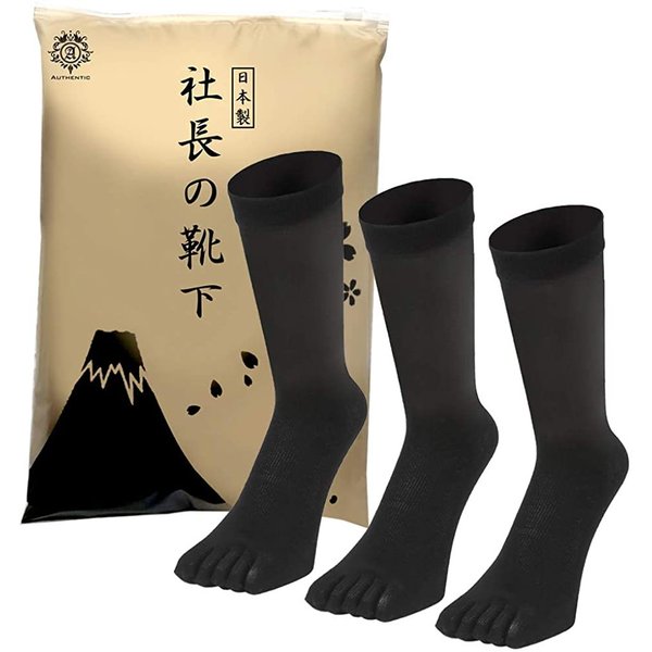 【 社長の靴下® 】５本指 クルー丈  メンズ 25-27㎝ 黒 灰